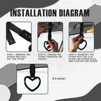 2PCS Heart Shaped Car Handle Straps, Rear Bumper Warning Keychain Ring for Car Exterior Accessories (Black-Silver)