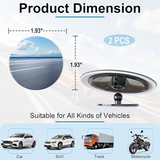 Blind Spot Mirrors 2 Pack, Car Accessories Frameless Side Mirror Blindspot Convex HD Glass, Side View Mirror Blindspot with Wide Angle Adjustable Stick for Car SUV and Trucks
