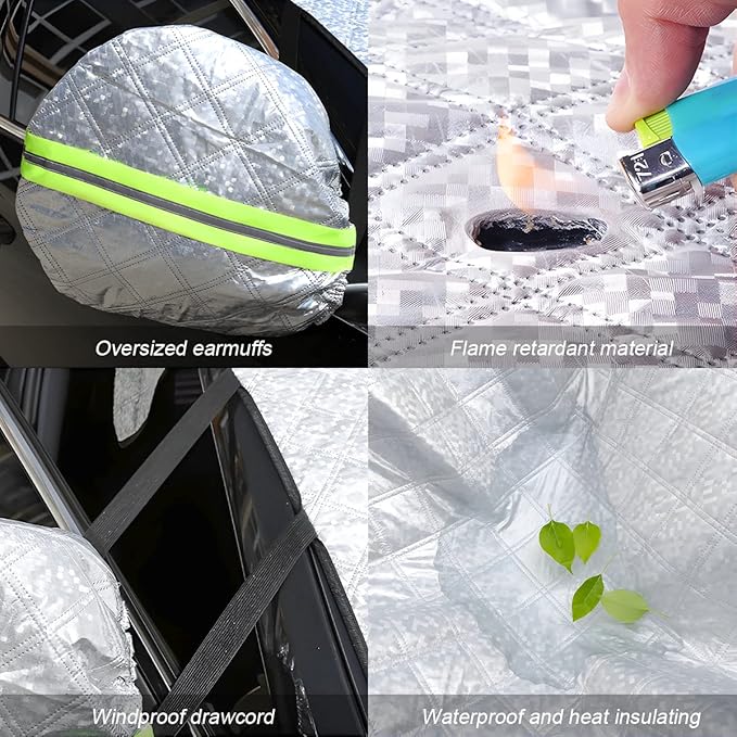 Car Magnetic Windshield Snow Cover, 4 Layers WAaterproof Windproof Protection,Snow,Ice,Sun,Frost Defense, Universal for SUV, Truck, Sedan, Van (Silver)