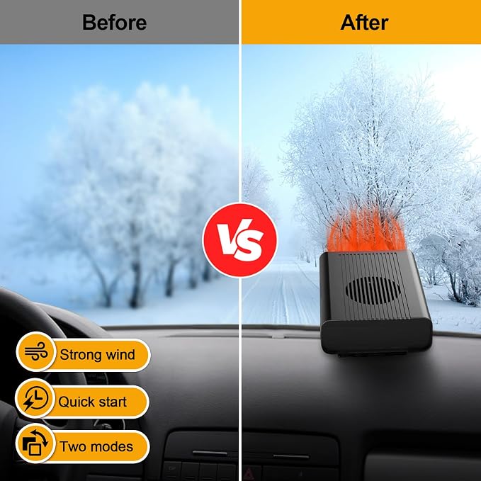150W Car Heater, Car Heater Defroster With 2 in 1 Heating/Cooling, Anti-Fog Plug in Cigarette Lighter for Car Defroster Windshield Fast Defogge
