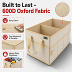 PAT SAM'S Car Trunk Organizer for SUV, Foldable Collapsible Storage Organizer with Dividers, Non-Slip Waterproof 600D Oxford, Backseat & Trunk Storage for Groceries, Tools, Toys (Beige)
