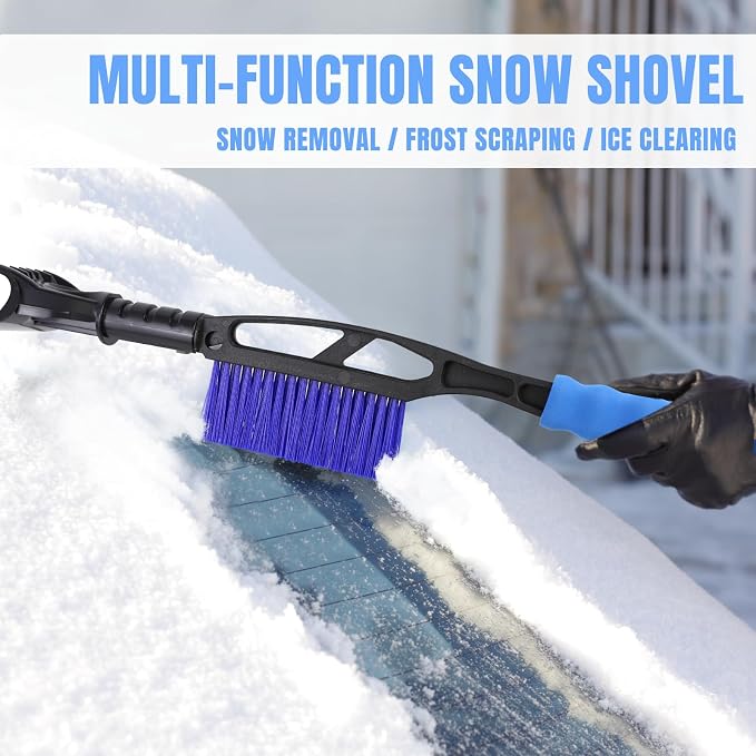 Snow Brush & Ice Scraper, 2 in 1 Detachable Ice Scrapers for Car Windshield Window, Heavy Duty Vehicle Snow Removal Tool with Grip Handle for Cars Trucks SUVs, Winter Car Accessories (Blue)