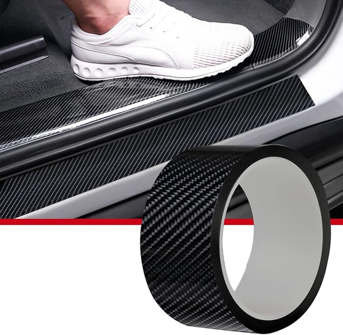 Universal Car Door Edge Protector, Carbon Fiber 5D Gloss Black Vinyl Wrap Film with Anti-Collision Protection for Most Vehicles (33Ft x 2.7In, Black)
