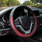 Microfiber Leather Steering Wheel Cover Universal 15 inch(Wine Red)