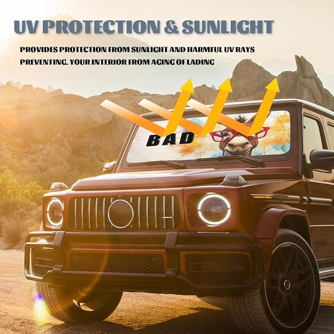 Sassy Donkey Car Window Sun Shield Watercolor Splash Funny Cute Animal Front Window Sun Shade Blocks UV Rays Sun Visor Protector for Car Sedan Truck SUV Accessories 59" L x 31.5" W