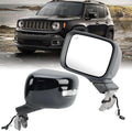 Driver Side Mirror Compatible with Jeep Renegade 2015-2023 Power Glass Heated with Turn Signal Indicator Blind Spot Detection Manual Folding Bright Black Left Door Mirrors (7＋1 Pins)