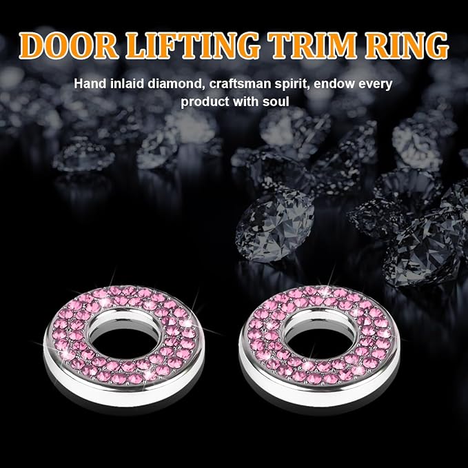 4 Pcs Bling Car Inner Door Lock Covers, Crystal Pull Rod Bolt Stickers, Sparkly Rhinestones Auto Door Bolt Decorations, Vehicle Lock Pin Cap Decors for C Class C200L GLC260 C260L (Pink)