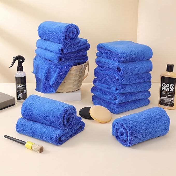 30 Pcs 12 x 16 Inch Edgeless Microfiber Plush Towels for Cars Detailing Drying Wash Polishing Absorbent Cleaning Cloths, 500 GSM (Dark Blue)