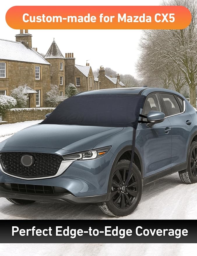 Car Snow Cover Compatible for Mazda CX5 CX50 | Windshield Cover for Ice and Snow with S-Hook Straps | Heavy-Duty 600D Oxford Winter Car Cover, Waterproof & Anti-Slip