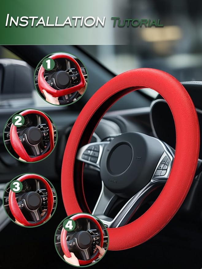 Car Steering Wheel Cover, Non-Slip Silicone Material, Multiple Color Choices, Universal Auto Parts Steering Wheel Cover, Suitable for Most Cars (Red)