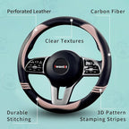 Steering Wheel Covers with Carbon Fiber, Universal Fit 14.5-15 inches for Cars,SUV (Romantic Pink)