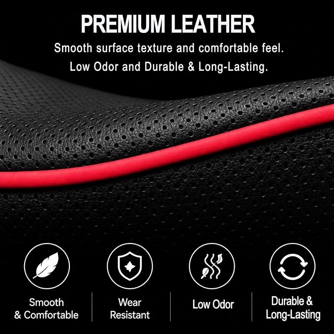 Car Steering Wheel Cover Full Surround - Soft Breathable Anti-Slip Heavyweight Safety Cover, Thick Cushioned Sports Style Universal Fit for Auto Truck SUV (Black/Red)