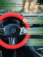 Car Steering Wheel Cover, Non-Slip Silicone Material, Multiple Color Choices, Universal Auto Parts Steering Wheel Cover, Suitable for Most Cars (Red)
