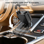 Retractable Car Charger Cigarette Lighter Adapter, 168W 5 in 1 Fast Phone Charging Built-in Replaceable Fuse, Socket Splitter with USB C and USB i Cord, Fit for Phone iPad Galaxy GPS, Black
