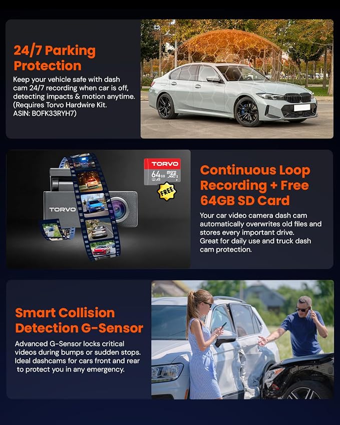 TD3 4K+2K Dash Cam with App, Camera for Car Front and Back with 5G WiFi & GPS, Free 64GB Card, Night Vision Dashcam Front Cameras 24/7 Recording When Car is Off, Security Camera for Cars