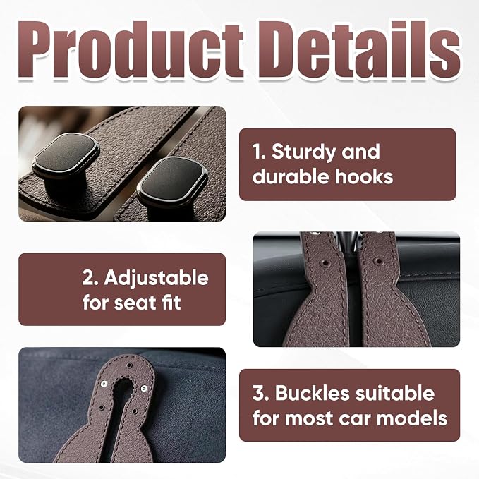 2 Pack Car Seat Back Double Hook, Headrest Hooks for Car, 2026 New Car Seat Back Organizer Storage Hook for Handbag, Purse, Coat Bags, and Accessories