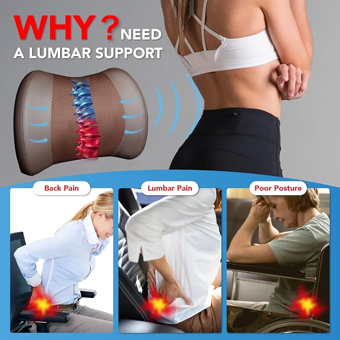 Lumbar Support Pillow for Car, Car Seat Back Support for Driving | Memory Foam Car Lumbar Support for Driving Seat, Car Back Cushion, Adjustable Straps, Lower Back Pillow, Office Chairs, Brown