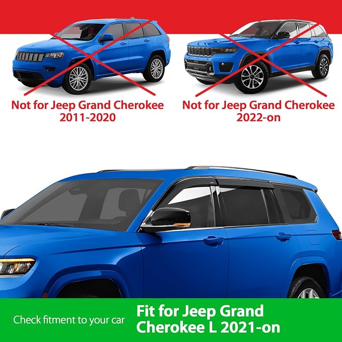 Goodyear Shatterproof Window Deflectors for Jeep Grand Cherokee L 2021-2026, Tape-on Rain Guards, Window Visors, Vent Deflector Visor, Car Accessories, 4 pcs. - GY008886