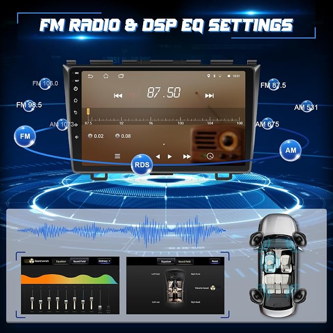 8 Core Car Stereo for Honda CRV 2007-2011, 9” Touch Screen for Honda CRV Car Radio Apple Carplay & Android Auto, CarPlay Radio Head Unit with Bluetooth/GPS/MirrorLink/FM/SWC Backup Camera