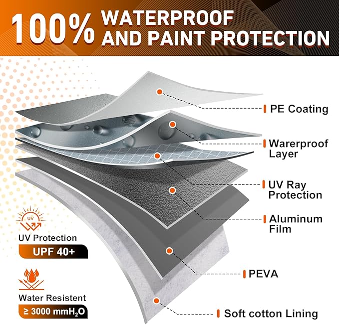Half Car Cover for Snow, Windshield Cover for Ice and Snow with Cotton Liner, Hail Protector Car Cover Waterproof All Weather for Snow, Sun, Rain, Dust, Fit Sedan L