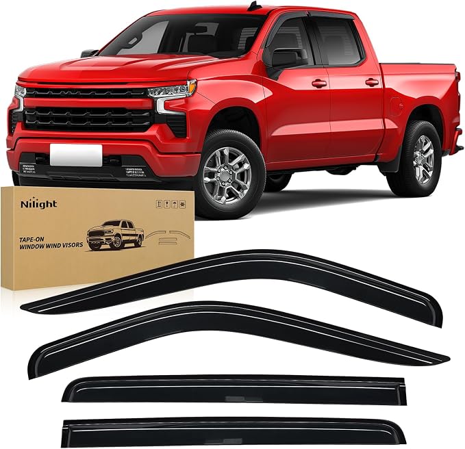 Tape-On Rain Guards for Chevy Silverado/GMC Sierra 1500 Crew Cab 2019-2024, Window Visors Vent Wind Deflectors-4PCS