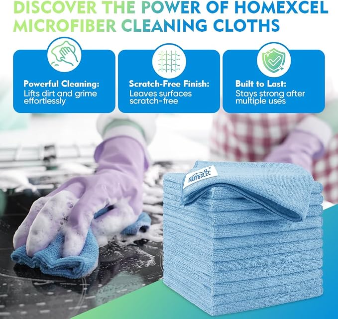 Blue Microfiber Cleaning Cloth 12 Pack, 12.5 x 12.5 inch Microfiber Towels for Cars, Ultra Absorbent Car Washing Cloth, Lint Free Streak Free Cleaning Rags for Car, Kitchen, and Window