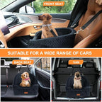Dog Car Seat for Small & Medium Dogs, Detachable & Washable Booster Seat for Pets Up to 30lbs, Travel Bed with Storage Pockets and Safety Belt – Black