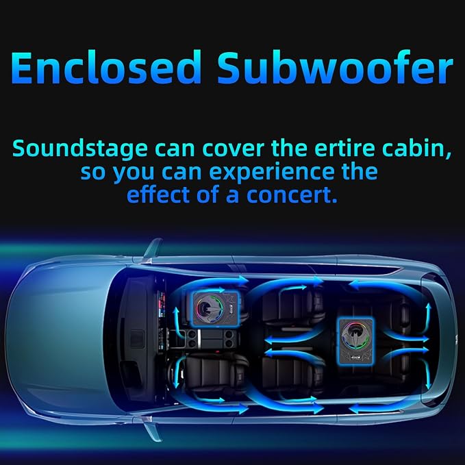 1600W Slim Underseat Subwoofer with Built-in Amp 10 Inch Sub | RGB Ambient Lighting, LPF/Gain/Bass Boost Controls, Individual Controls, Distortion-Free Deep Bass | Universal Fit for All Car