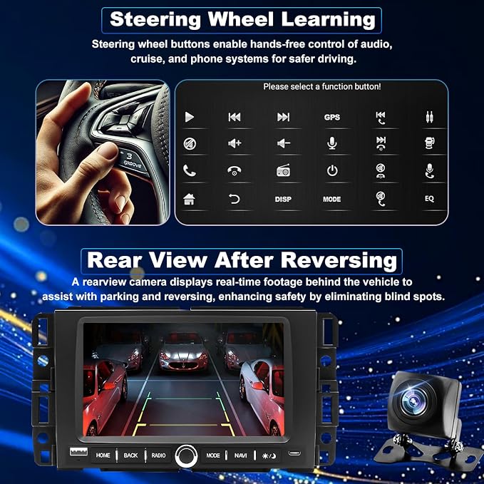 5GWifi Upgrade Radio for Chevy Silverado 1500/2500/3500 2007-2013, Express Van 1500/2500/3500 2008-2026, GMC Yukon Acadia 2007-2012, 7" Touch Screen Stereo Wireless Carplay Android Auto GPS FM Camera