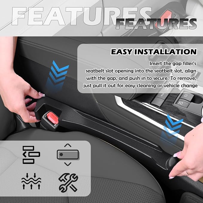 2-in-1 Upgraded Car Seat Gap Filler with Hook,2PCS Double Side Car Seat Gap Plug with Storage Slot,Universal in Between Cars Seats Catcher Cars Interior Accessories