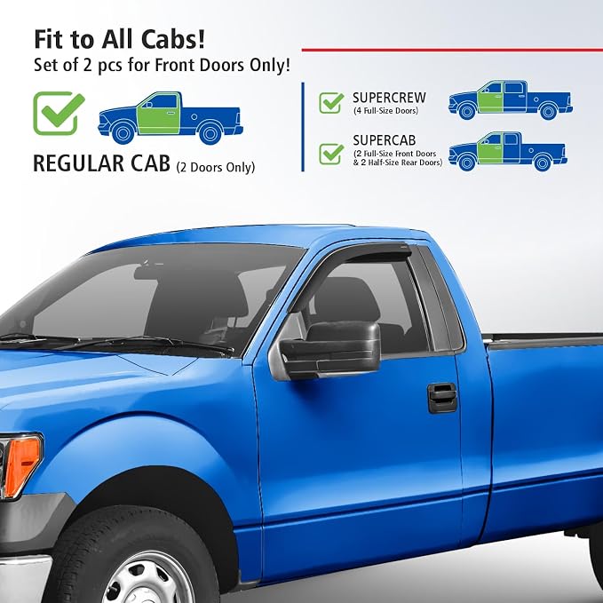 Goodyear Shatterproof Window Deflectors for Ford F150 2009-2014 Regular Cab, Tape-on Rain Guards, Window Visors, Vent Deflector, Vent Visor, Truck Accessories, 2 pcs - GY008940