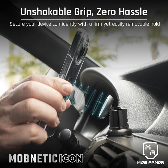 MobNetic Icon Car Phone Mount, Magnetic Phone Holder for Car w/ 90lb Pull Force, 90º Tilt & 360º Rotation, Aluminum Build, Compatibility for iPhone & Android (Alpine White)