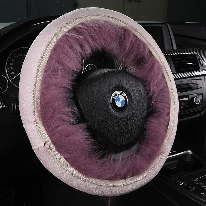 3Pcs Set Fashion Fluffy Fuzzy Wool Fur Soft Car Steering Wheel Cover with Handbrake Cover & Gear Shift Cover for Women/Girls/Ladies Auto Long Wool Accessories, White