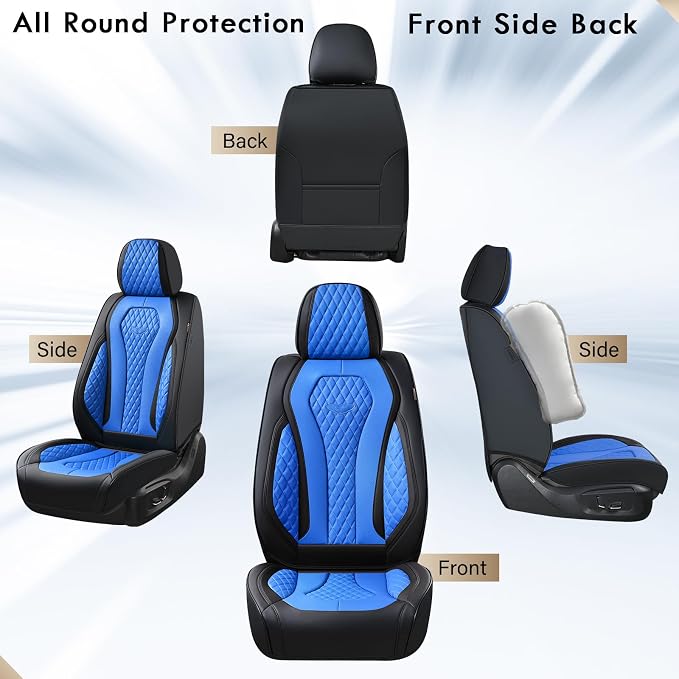 Coverado Automotive Seat Covers Front Seats, Seat Covers 2 Pack, Blue Car Seat Cover, Waterproof Auto Seat Covers, Car Seat Cushion, Front Car Seat Covers Leather Car Seat Protector Fit for Most Cars