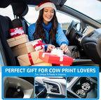 Cow Print Car Accessories Set for Women and Teen Girls – Cute Tire Valve Stem Caps, Heart Air Vent Clips, Bling Car Coasters, Cute Interior Automotive Decor Gift for Female Drivers, Cow Car Decor