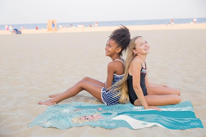 Children Beach Towel - 100% Cotton Super Soft Absorbent Bath Towel, 28" x 58" Inch Lightweight for Travel, Official Licensed Product, Blue - Frozen