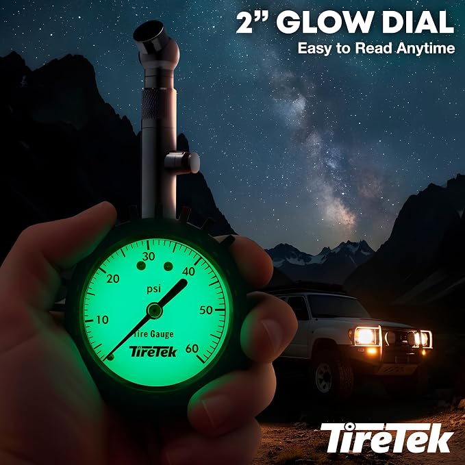 Tire Pressure Gauge for Cars ANSI Certified - Air Pressure Gauge | Glow in the dark analog dial tire gauge, tire gauges for tire pressure, accurate & easy to read