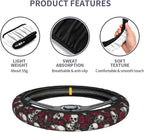 Skull Rose Halloween Scary Steering Wheel Cover Car Accessories Cute for Women Girls Girly Universal 15 Inch Neoprene Auto Interior Decor Anti Slip Car Truck Protector