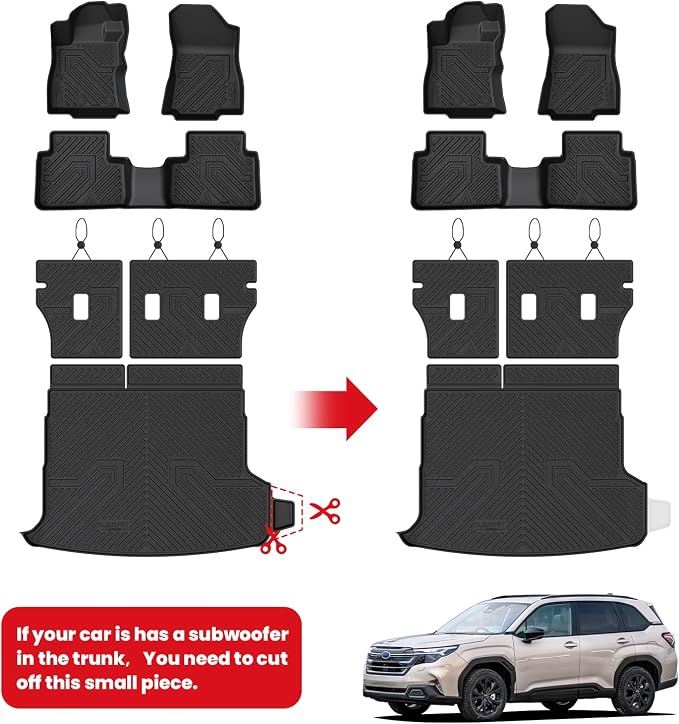 Floor Mats & Backrest & Cargo Mats for Subaru Forester 2026 2025 (Fit Hybrid, Not for Gas), All Weather TPE Custom Fit Easy Clean for Forester Hybrid 2025 2026 Car Accessories Trunk Liners