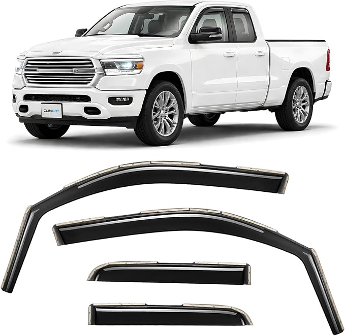 in-Channel Incredibly Durable Rain Guards for Dodge RAM 1500 2019-2026 Quad Cab, Original Window Deflectors, Vent Deflector, Vent Window Visors, Dark Smoke Truck Accessories, 4 pcs- 619363