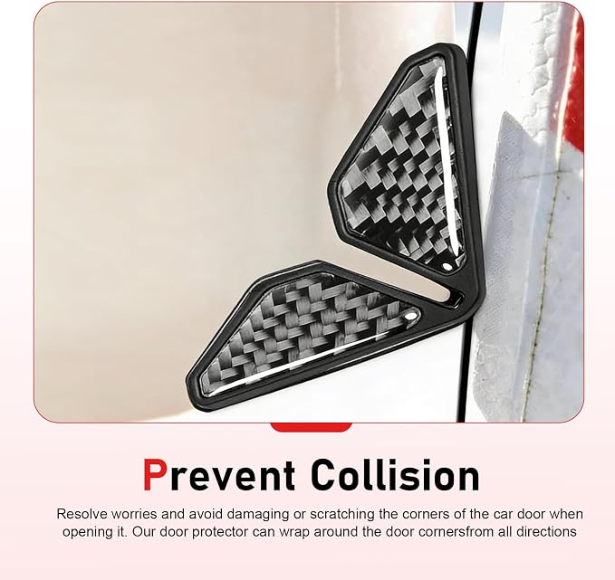 2 PCS Car Door Corner Edge Guards, Thickened PVC Anti-collision Door Corner Protector, Carbon Fiber Sporty Style Decorative Cover, Self-adhesive Exterior Accessory for Cars (Black)
