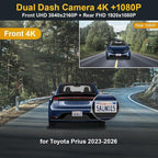 Front 4K+Rear 1080P Dash Cam Adapts for Toyota Prius 2023-2026 & Prime Plug-in Hybrid (XW60), OEM Look, Dual HD Video, Built-in WiFi & APP, Loop Recording, G-Sensor, Easy to Use, 128GB Card