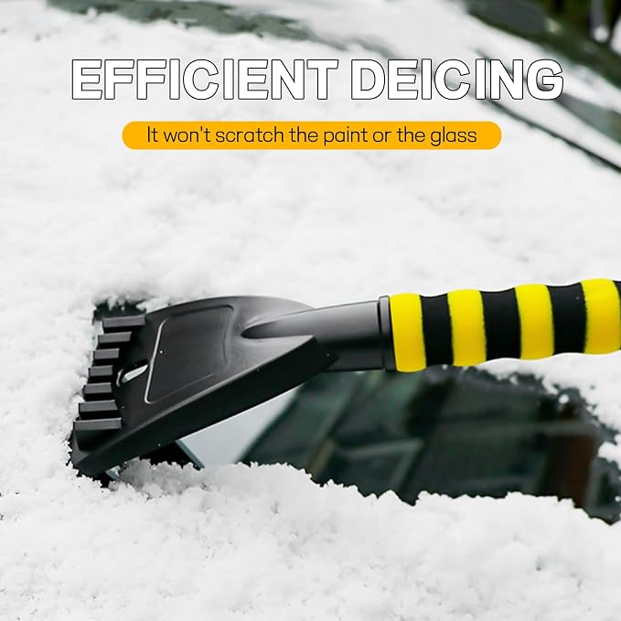 26" Snow Brush & Ice Scraper for Car Windshield Window, 2-in-1 Detachable Snow Removal Scraper, Scratch Free Snow Removal Tool with Ergonomic Foam Grip, Winter Car Accessories (Yellow)