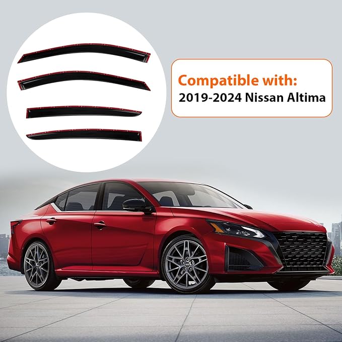 Window Rain Guards Compatible with 2019-2024 Altima, 4pcs Smoke Tint Vent Deflectors Window Visors Outside Mount Tape On Style Acrylic Set of 4 Front+Rear