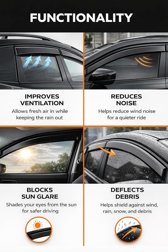 2018-2023 Tape-On Rain Guards for Hyundai Kona Side Window Visor Deflectors Se Sel Plus Night Limited Ultimate Durable Tinted Shade 2019 2020 2021 2022
