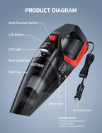 4-in-1 V3 12V DC High Power Handheld Car Vacuum Cleaner for Car,Home,Pet Hair Cleaning, 150 PSI 16.4FT Cord Digital Pressure Gauge & LED Light Portable Tire Inflator for Cars,Bikes,SUVs,Balls