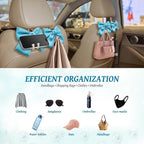 2 PCS Bow Pearl Car Seat Headrest Hook – Cute Purse Hook for Car, Girly Interior Decoration Accessories Hook Hanger, Seatback Holder for Purses & Bags, Elegant Car Organizer (Sky Blue)