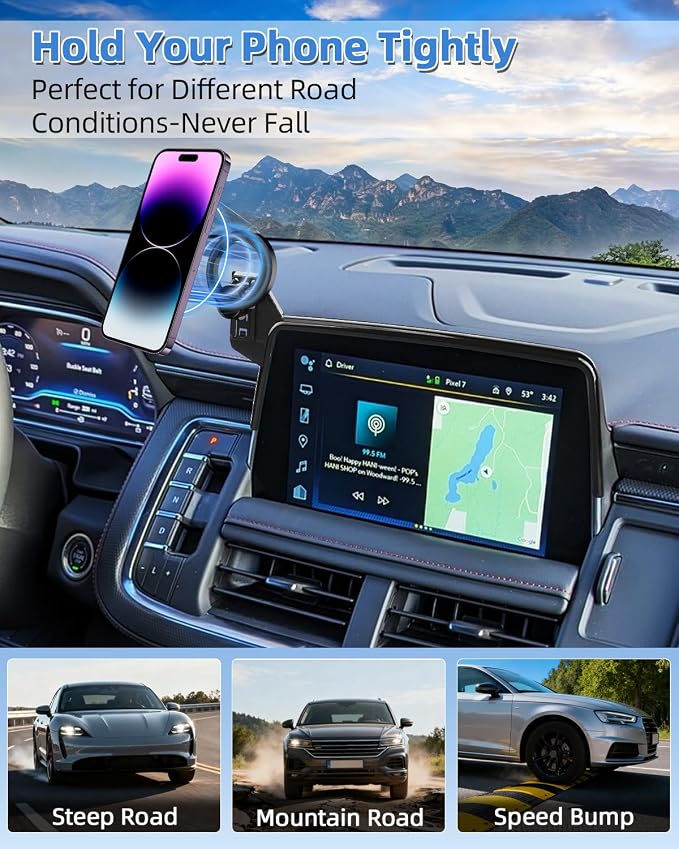 PZK Car Phone Mount for 2021 2022 2023 2024 Chevy Tahoe/Suburban/GMC Yukon | 10.2-inch Screen MagSafe Magnetic Car Phone Holder Compatible with MagSafe 360° Rotation LT/Z71/RST/Premier/High Country