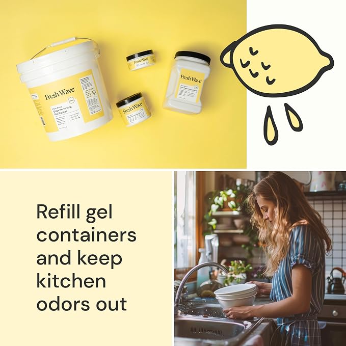 Odor Removing Gel Bucket, 15.5 lb. (248 oz.) | Lemon Scent Refill | Odor Absorbers for Home | Safer Odor Relief | Natural Plant-Based Odor Eliminator | For Cooking, Trash & Pets