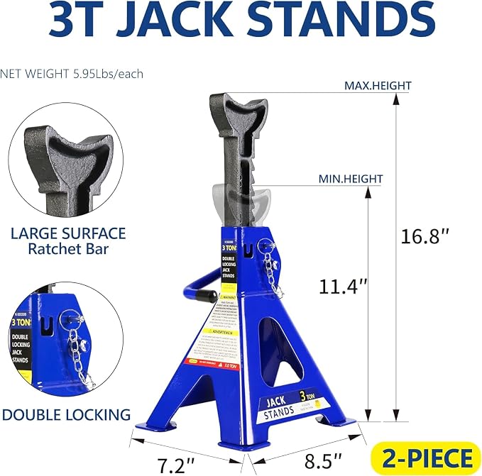 4 Piece Car Truck Floor Jack Service, Hydraulic Trolley Floor Jack & Jack Stands & Tire Repair Kit for Garage Repair Shop DIY, Lifting Range 3.3"-15.2", Steel Car Jack 2 Ton/4000 LBS Capacity